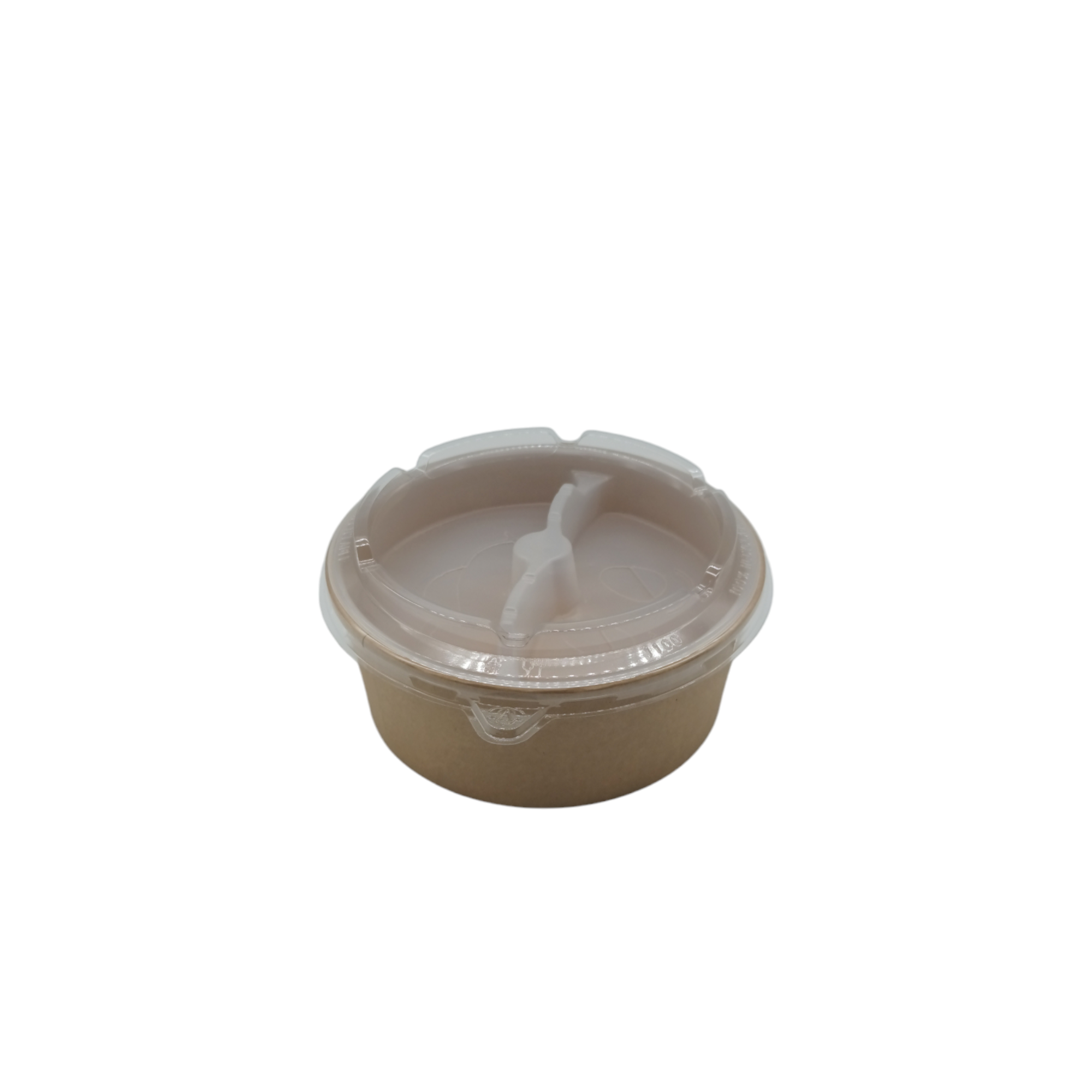Pot salade en carton kraft brun 780 ml + insert 2 compartiment + couvercle RPET